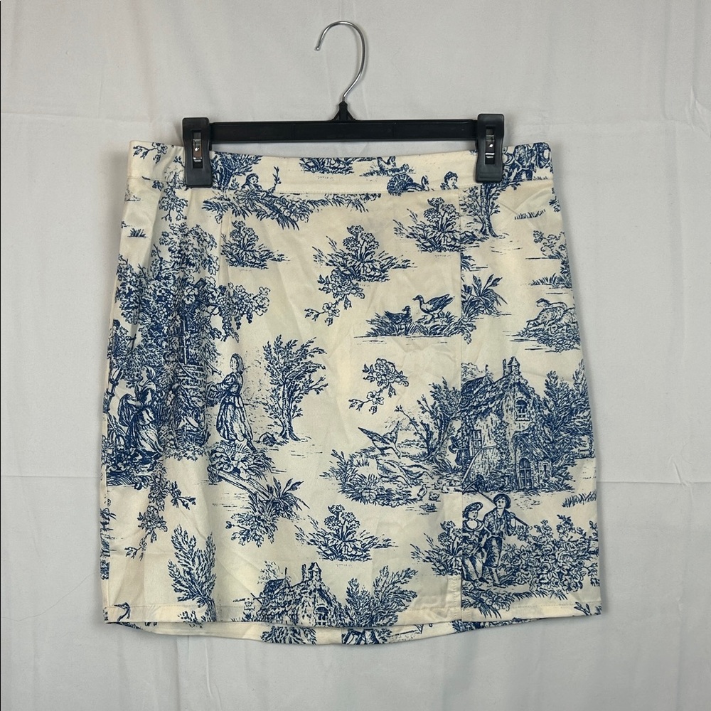 Cider Blue and Cream Scenic Toile Mini Skirt
